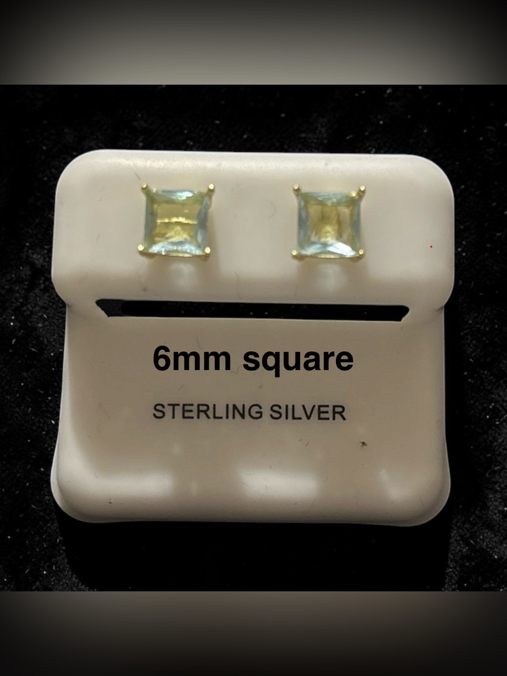 NWT Gold Over Pure 985 Sterling Silver 6mm Square Light Aquamarine Pushback Stud